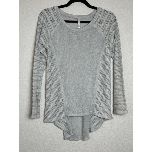 Xhilaration Sweaters - Xhilaration Womens S Gray Knit Sweater Lace Inset Lagenlook Raw Seams Semi-Sheer